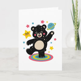 Cartão Urso Cósmico com Estrelas e Planetas - Espaço Cóni