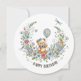 Cartão urso de aniversário floral boho
