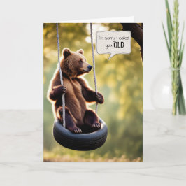 Cartão Urso de Aniversário Sentado num Baloiço de Pneus