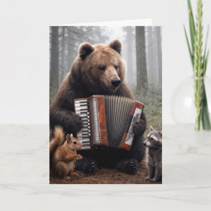 Cartão Urso de Aniversário Tocando o Acordeão