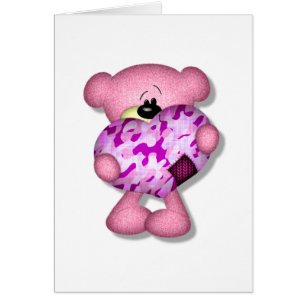 Cartão urso de coração camuflado rosa