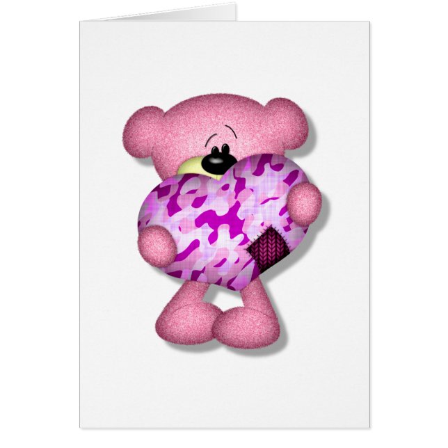 Cartão urso de coração camuflado rosa (Frente)