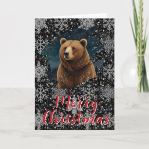 Cartão Urso de Natal retrógrado paisagem nevada