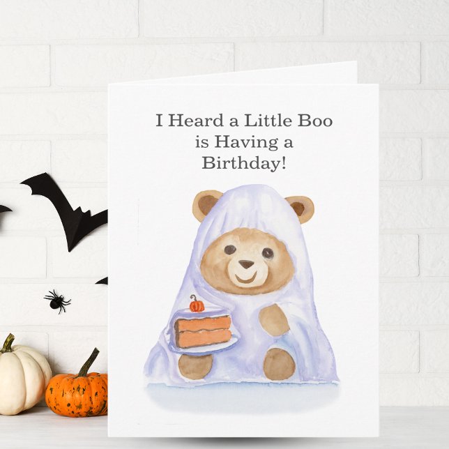 Cartão Urso de pelúcia aquarela com bolo de Halloween (Criador carregado)