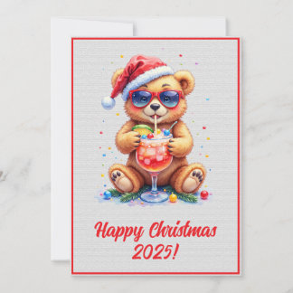 Cartão Urso de pelúcia de Natal digital personalizado coq