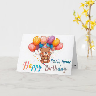 Cartão Urso de pelúcia em aquarela Feliz Aniversário