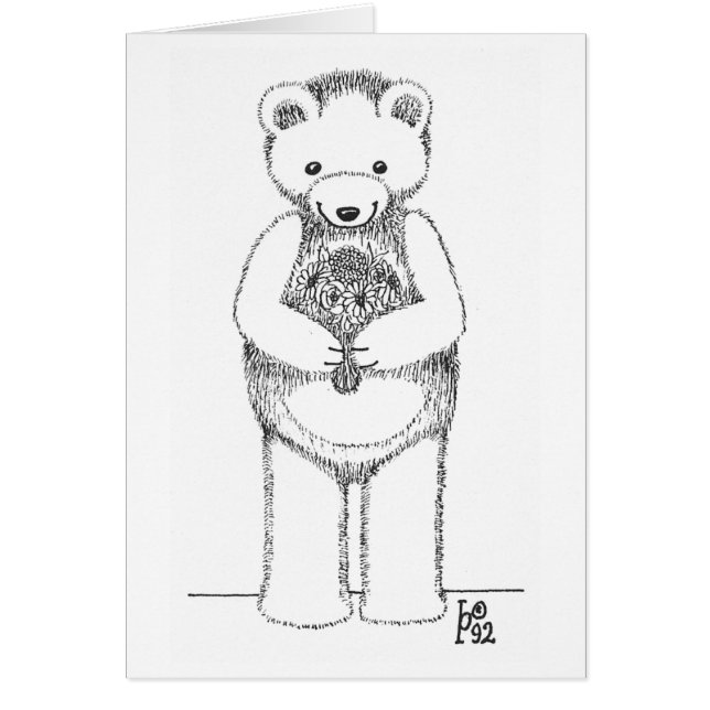 Cartão Urso de ursinho com flores (Frente)