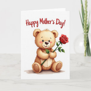 Cartão Urso do Dia das Mães Card Rose
