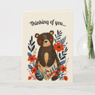 Cartão Urso e Flores da Arte Popular Editável