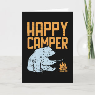 Cartão Urso Feliz Camper Férias Acampamento Fogueira Ca