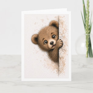 Cartão Urso Fofo Espiando Cobertura Aquarela Animal 