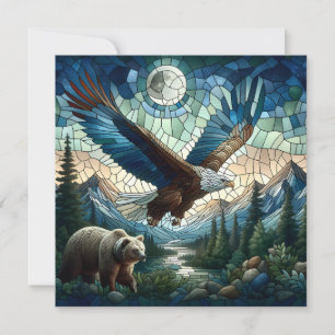 Cartão Urso Mosaico e Águia nas Montanhas