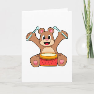 Cartão Urso na Música com Tambor