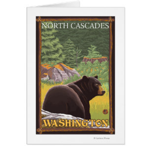 Cartão Urso Negro na Floresta - Cascades do Norte, Washin