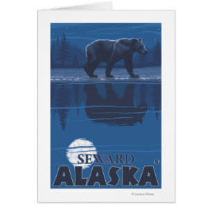 Cartão Urso no luar - Seward, Alaska
