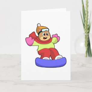 Cartão Urso no Snowboard com Prancha de Neve