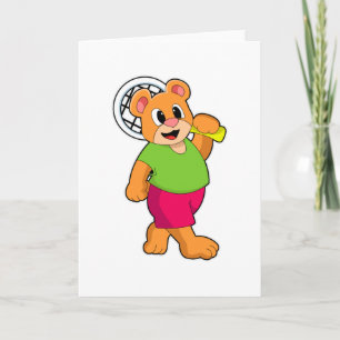 Cartão Urso no tênis com raquete de tênis