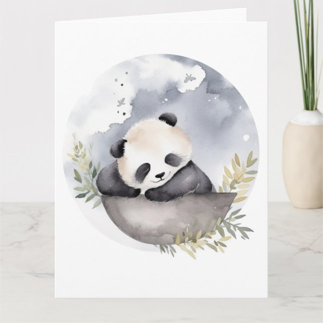 Cartão Urso-Panda Bebê Com Aquarela Sonolenta (Frente)