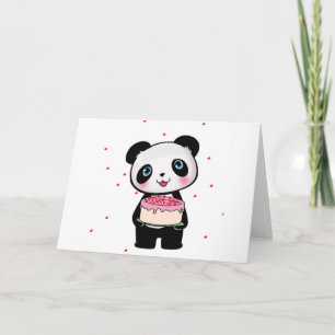 Cartão Urso Panda Rosa de Aniversário com Entusiasta do V