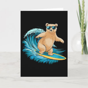 Cartão Urso Pardo Surfista Praia Verão Prancha de Surfe S