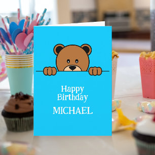 Cartão Urso Pêssego Cugado   Cartoon simples sobre azul