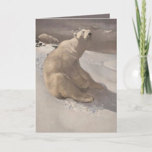 Cartão Urso polar a saltar na ilustração da colheita de