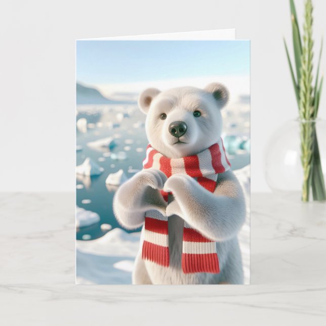 Cartão Urso Polar Com Patas Formando um Coração (Frente)