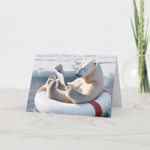 Cartão Urso Polar de Aniversário Lendo um Jornal
