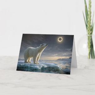 Cartão Urso Polar de Aniversário Olhando para Eclipse Sol