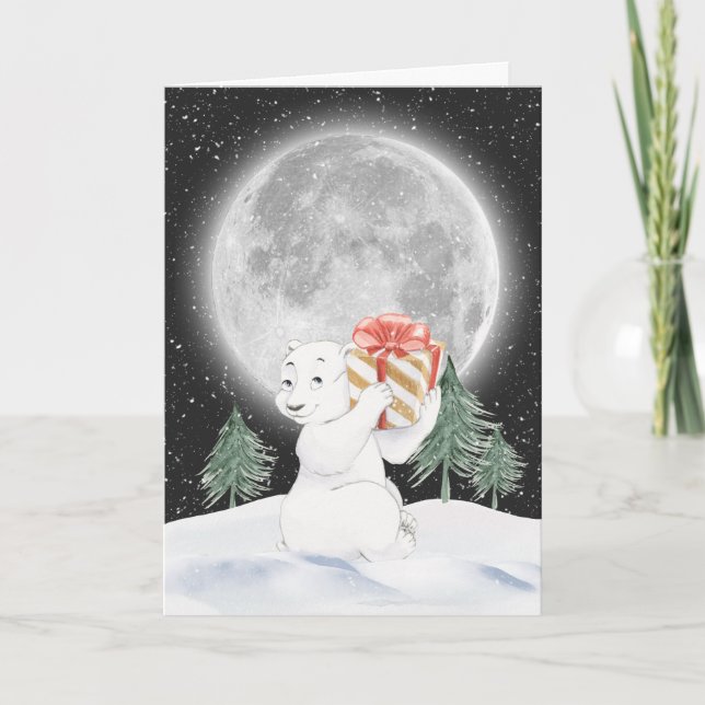 Cartão Urso Polar de Natal com Aquarela (Frente)