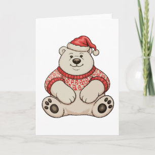 Cartão Urso Polar Do Natal Chapéu Do Papai Noel Temporada