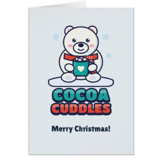 Cartão Urso Polar Fofo com Chocolate Quente de Natal