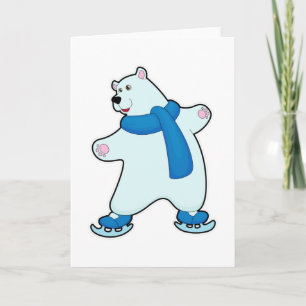 Cartão Urso polar no patins de gelo com cachecol