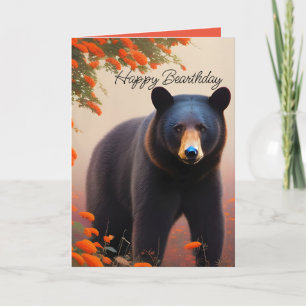 Cartão Urso preto em flores laranja