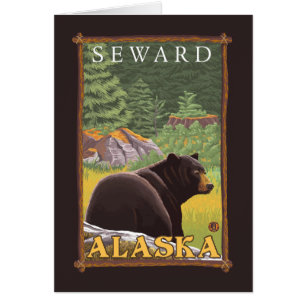 Cartão Urso preto na floresta - Seward, Alaska