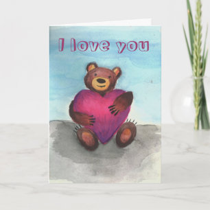 Cartão Urso segura coração