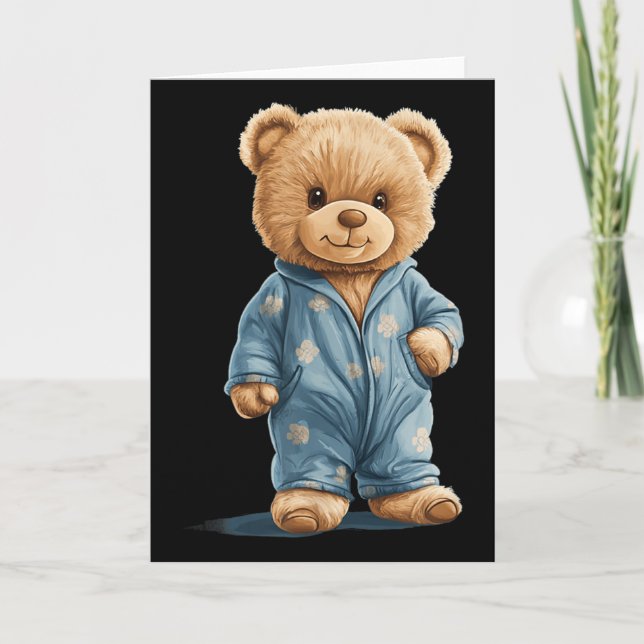 Cartão Urso Teddy Sonolento De Pijama Confortável Para Me (Frente)