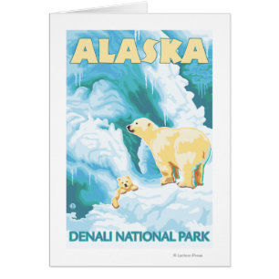 Cartão Ursos polares & Cub - parque nacional de Denali,