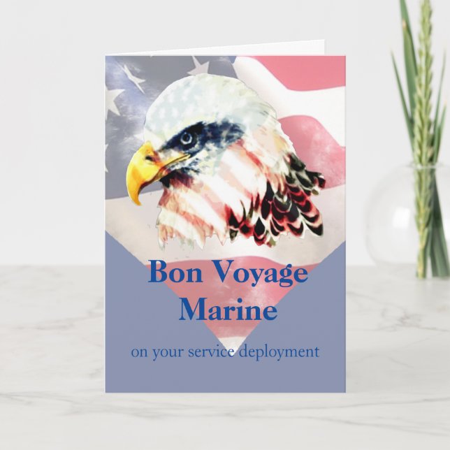 Cartão USA American Flag Bald Eagle Bon Voyage Marine (Frente)