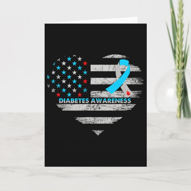 Cartão Usa Flag Diabetes Awareness Heart Family Support  (Frente)