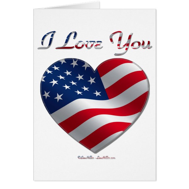 Cartão USA Flag Heart I Love You (Frente)