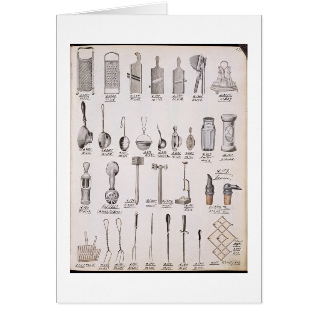 Cartão Utensílios da cozinha, de um catálogo de comércio (Frente)