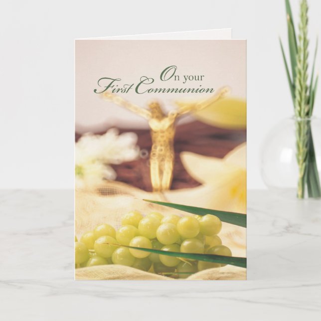 Cartão Uvas e Cruz da Primeira Comunhão (Frente)