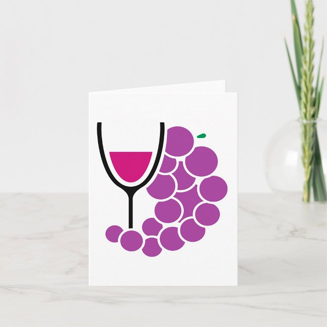 Cartão Uvas Roxas Minimalistas e Cálice de Vinho (Criador carregado)