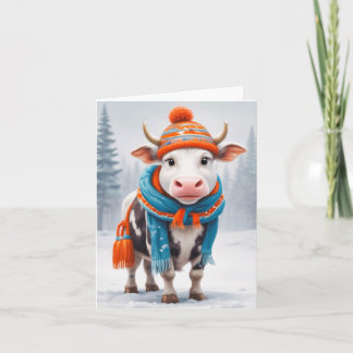 Cartão Vaca Aconchegante de Inverno 