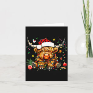 Cartão Vaca Alta Escocesa de Natal Chapéu do Papai Noel L