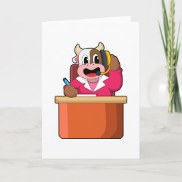 Cartão Vaca como Secretária com Mesa