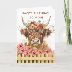 Cartão Vaca das Terras Altas Feliz Aniversário para Moo F