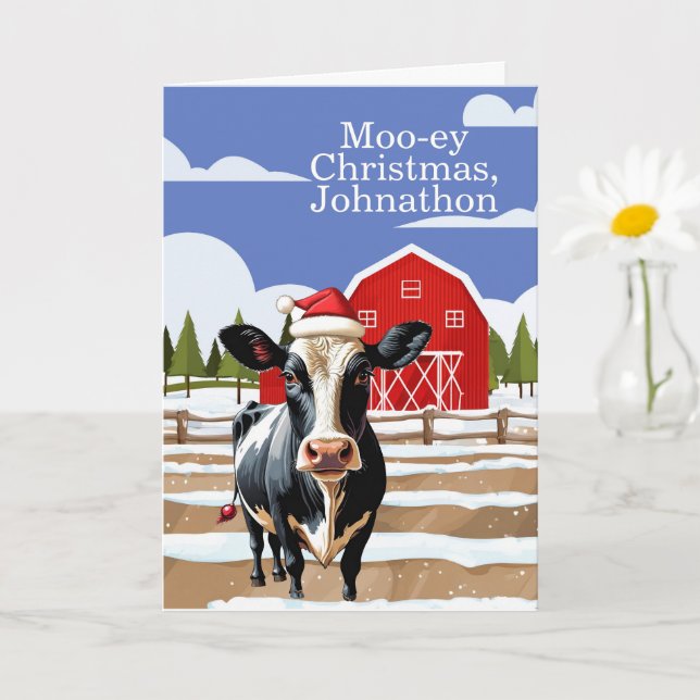 Cartão Vaca de Fazenda de Natal de Mooey Personalizada (Planta pequena)