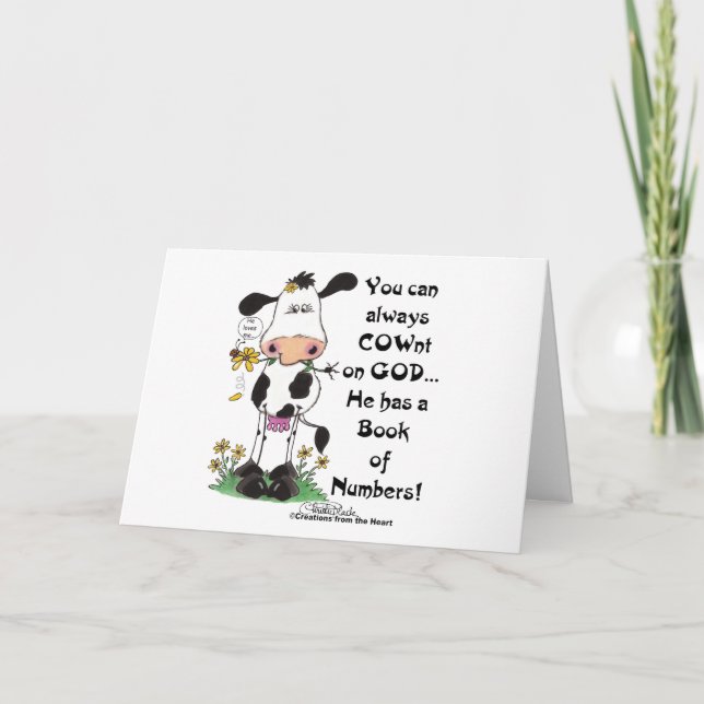 Cartão Vaca e Ladybug COWnt em Deus (Frente)